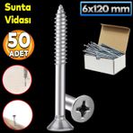 Badem10 Sunta Vidası 6x120 Paket 50 ADET Sivri Uçlu Ahşap Tahta Ağaç Mobilya Ayak Kulp Vidası