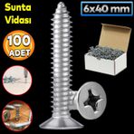 Badem10 Sunta Vidası 6x40 Paket 200 ADET Sivri Uçlu Ahşap Tahta Ağaç Mobilya Ayak Kulp Vidası