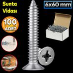 Badem10 Sunta Vidası 6x60 Paket 200 ADET Sivri Uçlu Ahşap Tahta Ağaç Mobilya Ayak Kulp Vidası