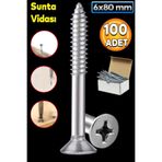 Badem10 Sunta Vidası 6x80 mm Paket 100 ADET Sivri Uçlu Ahşap Tahta Ağaç Mobilya Ayak Kulp Vidası