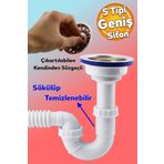 Badem10 Süzgeçli Geniş Kafalı Körüklü Işyeri Evye Lavabo Sifonu Pis Su Gideri Borusu Plastik 15-35 Cm