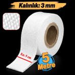 Badem10 Takviyeli Lifli (5 Metre) En: 5 cm Kalınlık: 3 mm Cam Elyaf Ekzoz Sargı Bezi Isı Yalıtım Yanmaz Bant - Beyaz