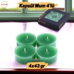 Badem10 Tealight Kapsül Mum 4X43 gr Dekoratif Mumu Kandil Hediyelik Fitilli Mumluk Şamdan Yeşil Renk Kokulu - Fıstık Yeşili - 1 Adet
