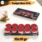 Badem10 Tealight Mum 10X10 gr Dekoratif Mumu Kandil Hediyelik Fitilli Mumluk Şamdan Kırmızı Renk Kokusuz - Ateş Kırmızısı - 1 Adet