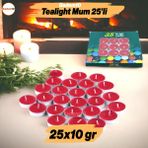 Badem10 Tealight Mum 25X10 gr Dekoratif Mumu Kandil Hediyelik Fitilli Mumluk Şamdan Kırmızı Renk Kokusuz - 1 Adet