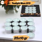 Badem10 Tealight Mum 25X10 gr Dekoratif Mumu Kandil Hediyelik Fitilli Mumluk Şamdan Su Mavisi Renk Kokusuz - Açık Mavi - 1 Adet