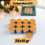 Badem10 Tealight Mum 25X10 gr Dekoratif Mumu Kandil Hediyelik Fitilli Mumluk Şamdan Turuncu Renk Kokusuz - 1 Adet