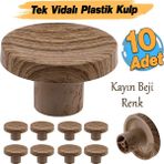 Badem10 Tek Vidalı (10 Adet) Iç Bükey Plastik Düğme Kulp Kayın Bej Renk Mobilya Dolap Çekmece Kulpu Kulbu
