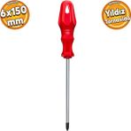 Badem10 Tornavida Yıldız Tornavida Kırmızı Plastik Sap 6 x 150 mm