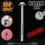 Badem10 Trapez Çatı Vidası 5.5x120 mm Paket 100 ADET Matkap Uçlu Sac Akıllı Vida Çatı Panel Metal Ağaç Vidası