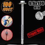 Badem10 Trapez Çatı Vidası 5.5x135 mm Paket 100 ADET Matkap Uçlu Sac Akıllı Vida Çatı Panel Metal Ağaç Vidası
