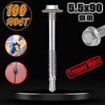 Badem10 Trapez Çatı Vidası 5.5x90 mm Paket 100 ADET Matkap Uçlu Sac Akıllı Vida Çatı Panel Metal Ağaç Vidası