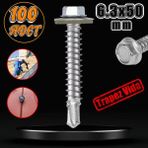 Badem10 Trapez Çatı Vidası 6.3x50 mm Paket 100 ADET Matkap Uçlu Sac Akıllı Vida Çatı Panel Metal Ağaç Vidası