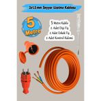 Badem10 TTR CCA Çok Telli 3x1.5 mm Seyyar 5 Metre Uzatma Kablosu Elektrik Kablo Kontrol Kalem Dişi Erkek Fiş