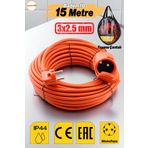 Badem10 Uzatma Kablosu 15 Metre 3x2.5 Mm Ev Tipi Topraklı Cca Kablolu Tekli Grup Fiş Priz Kapaklı Monofaze