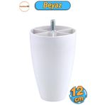Badem10 Vidalı (M8 INCE DİŞ) Oval Plastik 12 Cm Beyaz Mobilya Dolap Kanepe Koltuk Yükseltici Ayağı Ayakları