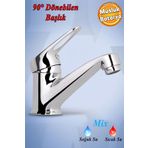 Badem10 Vista Mix Batarya Krom Lavabo Banyo Mutfak Musluğu Musluk Mermer Tezgah Üstü Çift Su Giriş Evye