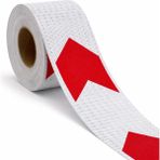 Badem10 Yapışkanlı 10 cm ( 50 Metre ) Kırmızı Beyaz Petekli Ok Yönlendirme Reflektörlü Reflektif Şerit Bant - Kırmızı - Beyaz