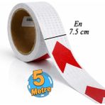 Badem10 Yapışkanlı 7.5 cm ( 5 Metre ) Kırmızı Beyaz Petekli Ok Yönlendirme Reflektörlü Reflektif Şerit Bant - 7,5 - Kırmızı - Beyaz