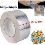 Badem10 Yapışkanlı Fiberglas Lif Takviyeli Alüminyum Folyo Bant 72 mm x 25 Metre Yanmaz Soba Borusu Bandı