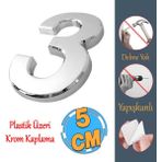 Badem10 Yapışkanlı Kapı Numarası Küçük Boy 50 mm 5 cm Numara 3 Rakam Üç Sayısı Krom Renk Numaralar 1 Adet