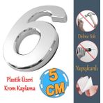 Badem10 Yapışkanlı Kapı Numarası Küçük Boy 50 mm 5 cm Numara 6 Rakam Altı Sayısı Krom Renk Numaralar 1 Adet