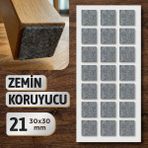 Badem10 Zemin Koruyucu Keçe 30X30 mm Yapışkanlı (21'li Paket) Masa Sandalye Mobilya Koltuk Ayak Keçesi Kare - 02 - Gri
