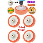 Badem10 Zımpara Tabanlı Turuncu 150 mm M14 Uyumlu 5 Adet Pasta Cila Polisaj Süngeri