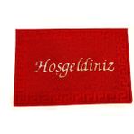 Bademler Halı Kapı Önü Paspas Hoşgeldiniz Yazılı Plastik Kıvırcık Paspas 40X60CM - 40 x 60 cm - Kırmızı