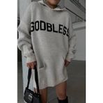 Badu Kadın Giyim Kapüşonlu Oversize Mini Elbise - Taş - Standart