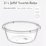 Badya Leğen, Yuvarlak, Şeffaf, 21 L