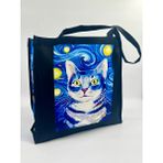 Bag Bar Kadın Bez Çanta Kedi Desenli Omuz Çantası - --Siyah