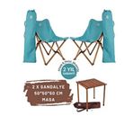 Bag The Joy Ahşap Kahverengi İskelet Turkuaz Kılıf 50x50x50 cm Kahverengi Masa Ahşap Katlanır Masa Sandalye Seti