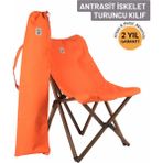 Bag The Joy Ahşap Katlanır Kamp & Bahçe Sandalyesi – Antrasit - Turuncu Kılıf