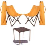 Bag The Joy Ahşap Katlanır Kamp Masa Sandalye Seti 50x50x50 cm | Çantalı | Antrasit – Hardal