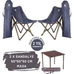 Bag The Joy Ahşap Katlanır Kamp Masa Sandalye Seti 50x50x50 cm | Çantalı | Antrasit – Lacivert