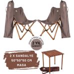 Bag The Joy Ahşap Katlanır Kamp Masa Sandalye Seti 50x50x50 cm | Çantalı | Kahverengi – Koyu Gri