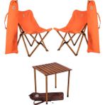Bag The Joy Ahşap Katlanır Kamp Masa Sandalye Seti 50x50x50 cm | Çantalı | Kahverengi – Turuncu