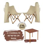 Bag The Joy Ahşap Katlanır Kamp Masa Sandalye Seti 60x60x55 cm Bej