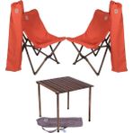 Bag The Joy Ahşap Katlanır Kamp Masa Sandalye Seti 60x60x55 cm | Çantalı | Antrasit – Kiremit