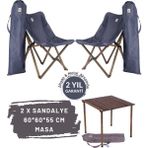 Bag The Joy Ahşap Katlanır Kamp Masa Sandalye Seti 60x60x55 cm | Çantalı | Antrasit – Lacivert