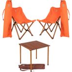 Bag The Joy Ahşap Katlanır Kamp Masa Sandalye Seti 60x60x55 cm | Çantalı | Kahverengi – Turuncu