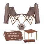 Bag The Joy Ahşap Katlanır Kamp Masa Sandalye Seti 60x60x55 cm Koyu Gri