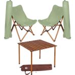 Bag The Joy Ahşap Katlanır Kamp Masa Sandalye Seti 70x70x55 cm | Çantalı | Kahverengi – Su Yeşili