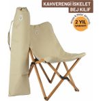 Bag The Joy Ahşap Katlanır Kamp Sandalyesi |Bahçe, Piknik, Balkon | Çantalı – Kahverengi İskelet – Bej Kılıf
