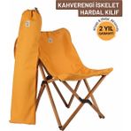 Bag The Joy Ahşap Katlanır Kamp Sandalyesi | Bahçe, Piknik, Balkon | Çantalı - Kahverengi İskelet – Hardal Kılıf