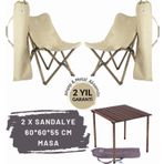 Bag The Joy Ahşap Katlanır Masa Sandalye Seti Antrasit Iskelet Bej Kılıf - 60 X60x55 Antrasit Masa
