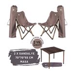 Bag The Joy Ahşap Katlanır Masa Sandalye Seti Antrasit Iskelet Koyu Gri Kılıf, 70x70x55 Masa Antrasit - Gri
