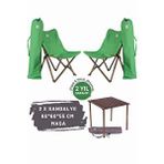 Bag The Joy Ahşap Katlanır Masa Sandalye Seti Antrasit Iskelet Yeşil Kılıf -60x60x55 Masa Antrasit - Yeşil