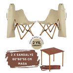 BAG THE JOY AHŞAP KATLANIR MASA SANDALYE SETİ – KAHVERENGİ - BEJ -60 * 60 * 55